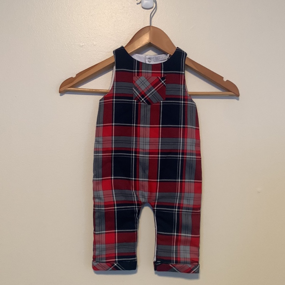 Baby Boy tartan plaid overall, Sz 6 months. NWT. Made by Patachou.